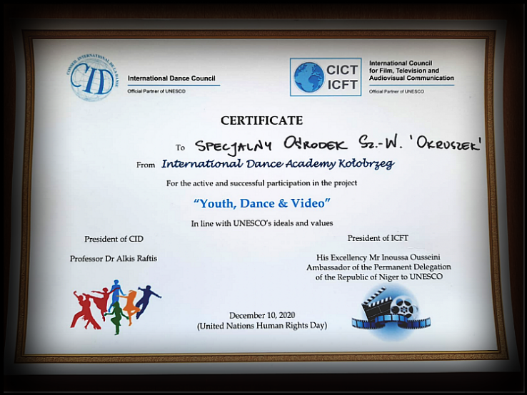 Zdjecie: certyfikat "Youth, Dance Video"