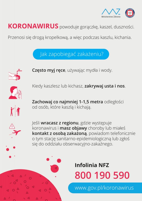 Plakat o bezpieczeństwie o koronawirusie ze strony Ministerstwa Zdrowia