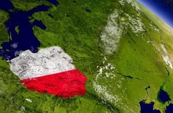 Grafika: Mapa Polski czerwono-biała