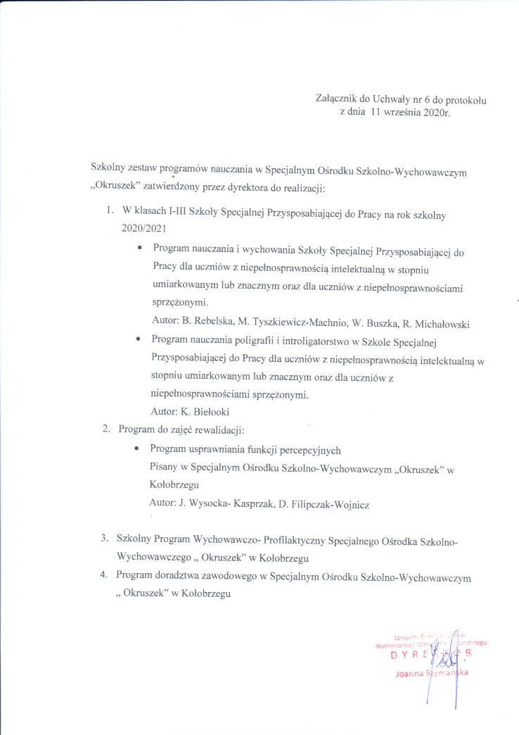 Szkolny zestaw programów nauczania SOSW Okruszek.